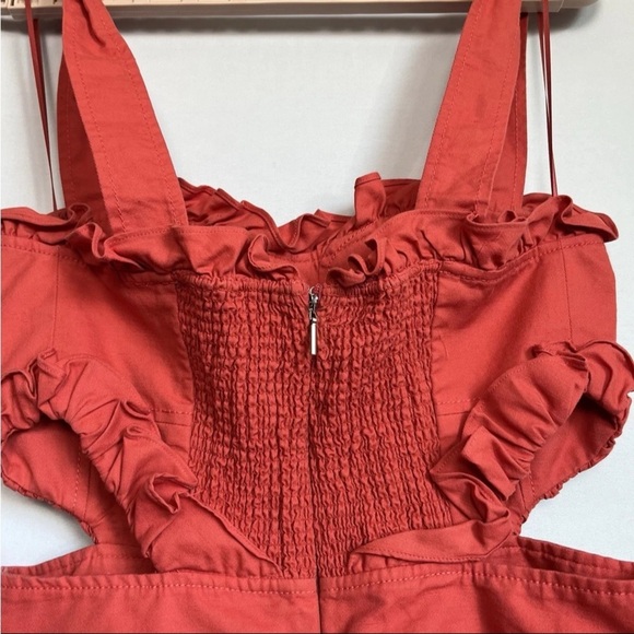 Rebecca Taylor Crisp Cut Womens Dress Sz 4 Cut out Ruffled Linen Blend Babydoll - Picture 8 of 14